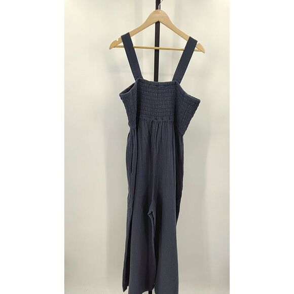 Quince Womens 100% Organic Cotton Gauze Smocked Wide Leg Jumpsuit Indigo Blue XL - Picture 3 of 3
